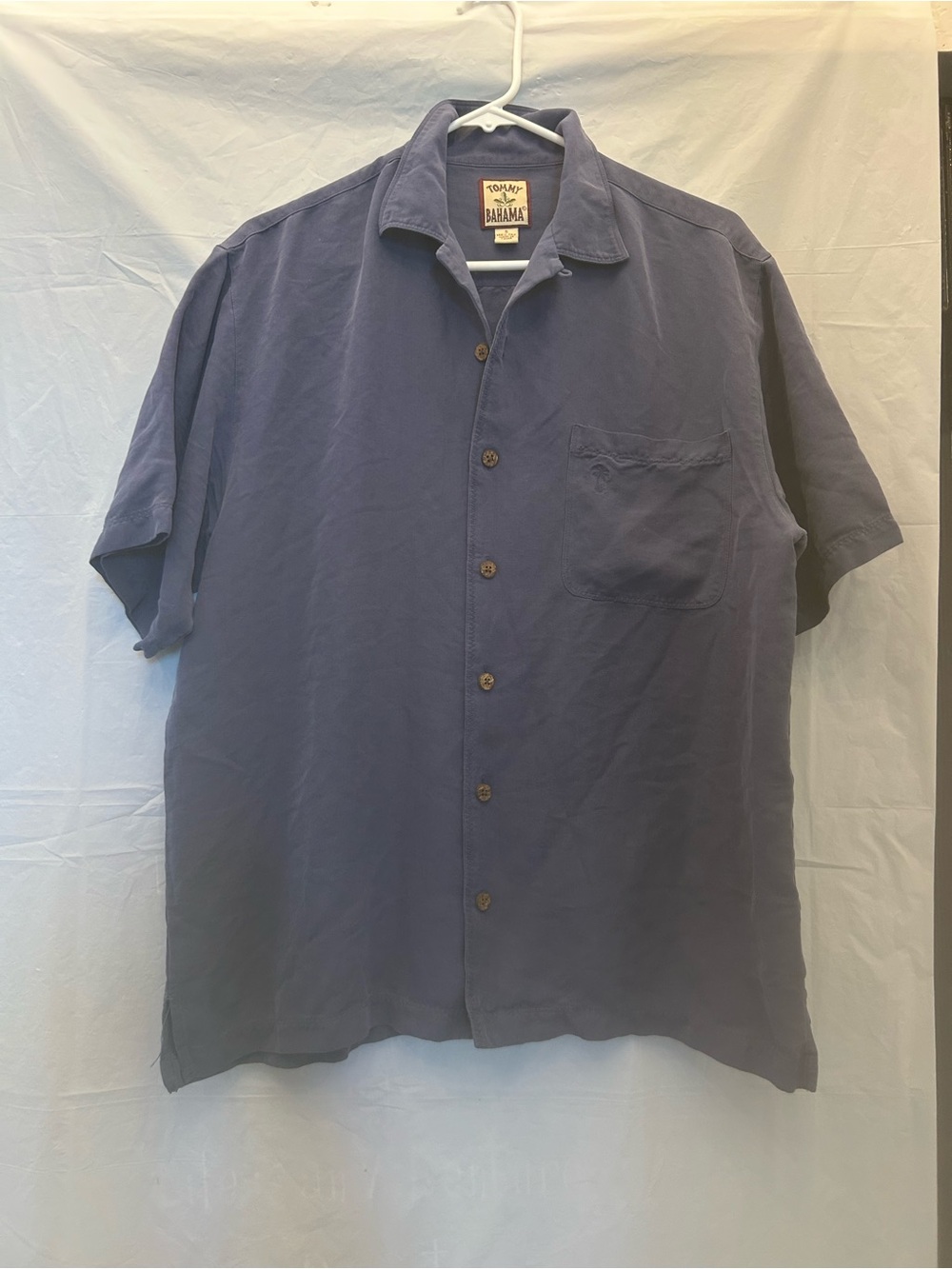 Tommy Bahama Men's Short-Sleeve Button-Up Shirt — Slate Blue Sz S 100% Silk